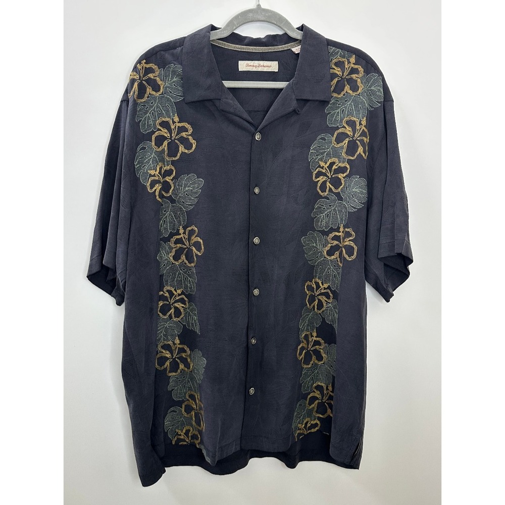 Tommy Bahama 100% Silk SS Floral Button Down Shirt Faded Black Mens XL Coastal - Picture 2 of 10